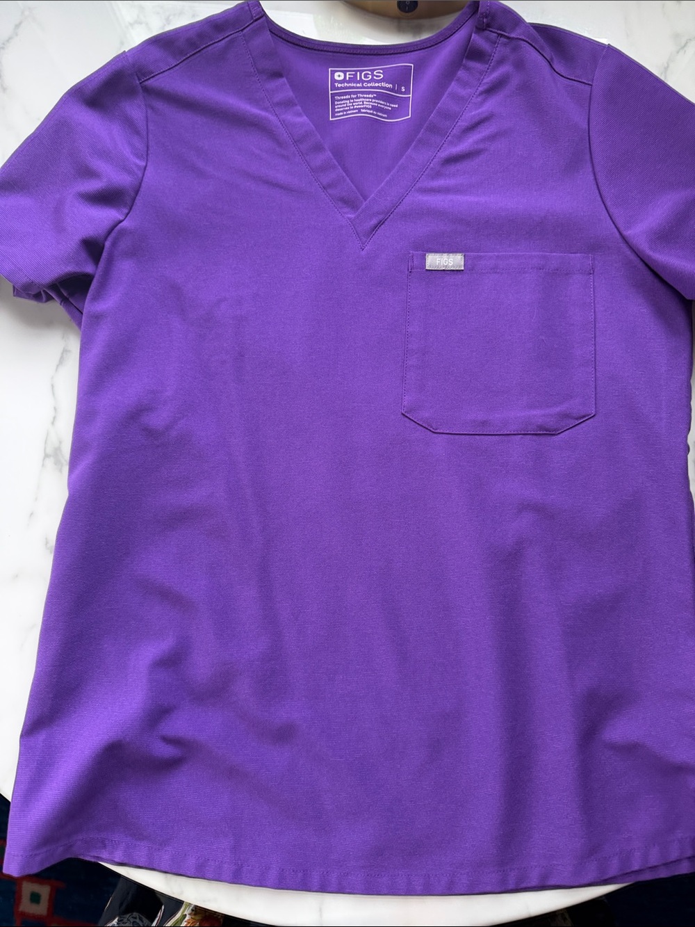 Figs Purple V-Neck Scrub Top with Chest Pocket
